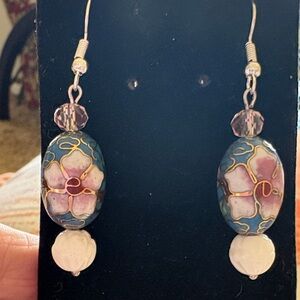 Elegant Floral Cloisonné and Crystal Earrings